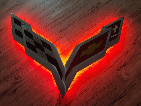 Buy C4 Corvette Crossed Flag Wall Emblem Large Metal Art 91-96 Full 27" X 19" In Size Cross Flag - Foto 6